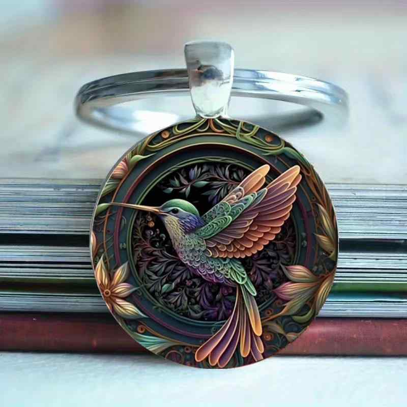 キーホルダー レディース メンズ ハチドリ模様 ガラス細工 おしゃれ かわいい メタル製 モダン シンプル バッグチャーム キーリング 装飾品 キーアクセサリー
