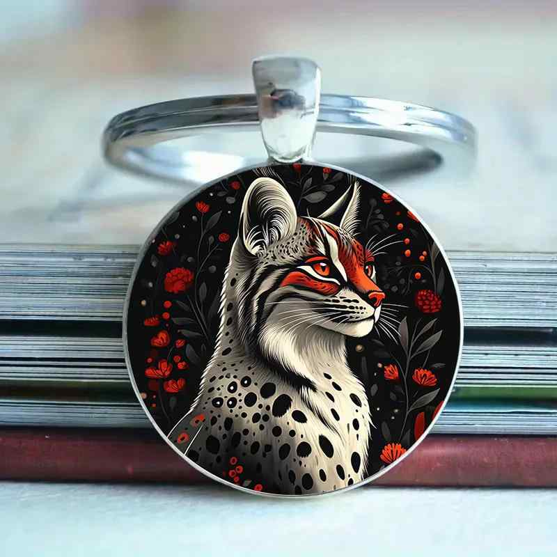 キーホルダー ファッション おしゃれ かわいい ウクライナ民族柄 ヒョウ柄 アニマル柄 ドーム型 ガラス..