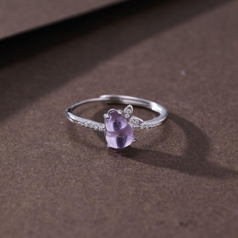 指輪 レディース 女性用 天然アメジスト ひょうたんモチーフ S925シルバー フリーサイズ 上品 エレガン..