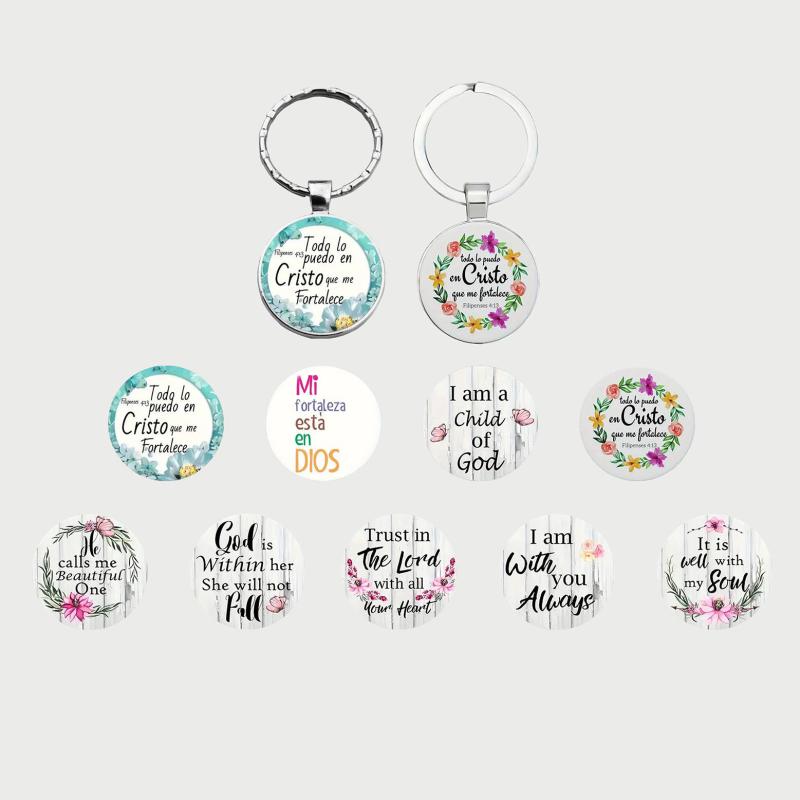 キーホルダー キーリング バッグチャーム モダンシンプル おしゃれな英字メッセージ柄 クリア ガラス製..