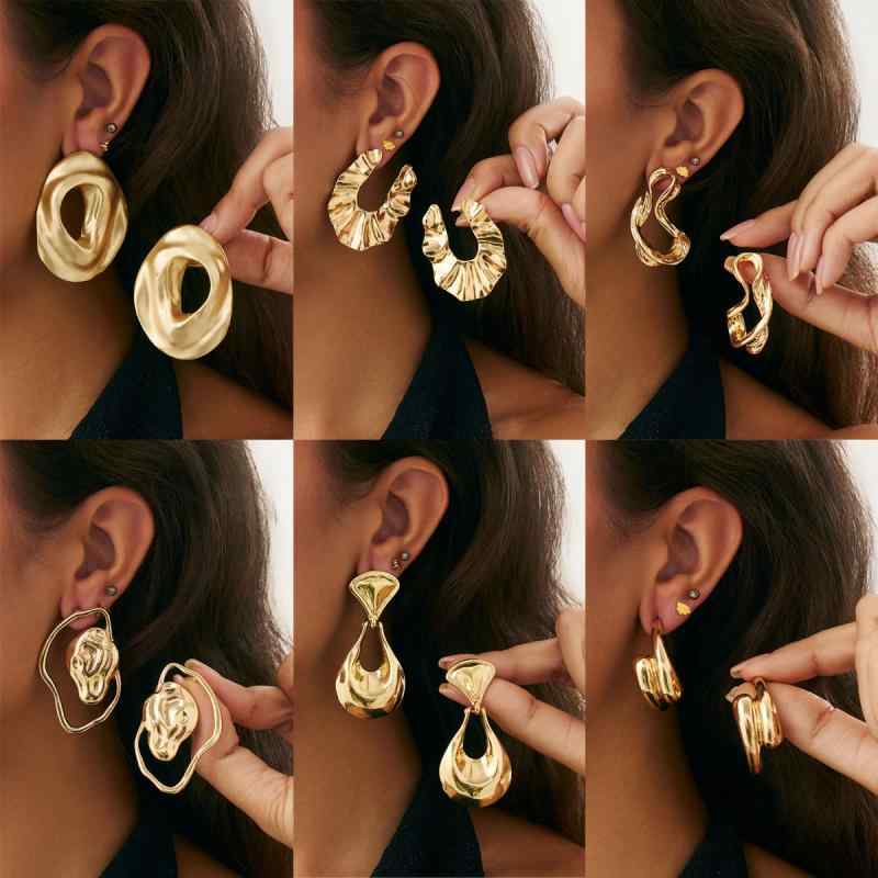 ピアス レディース 女性用 個性的 不規則 幾何学 くり抜き 合金製 電気メッキ加工 メタル 光沢 インスタ風 おしゃれ エレガント 存在感 欧米風 通勤 オフィス カジュアル