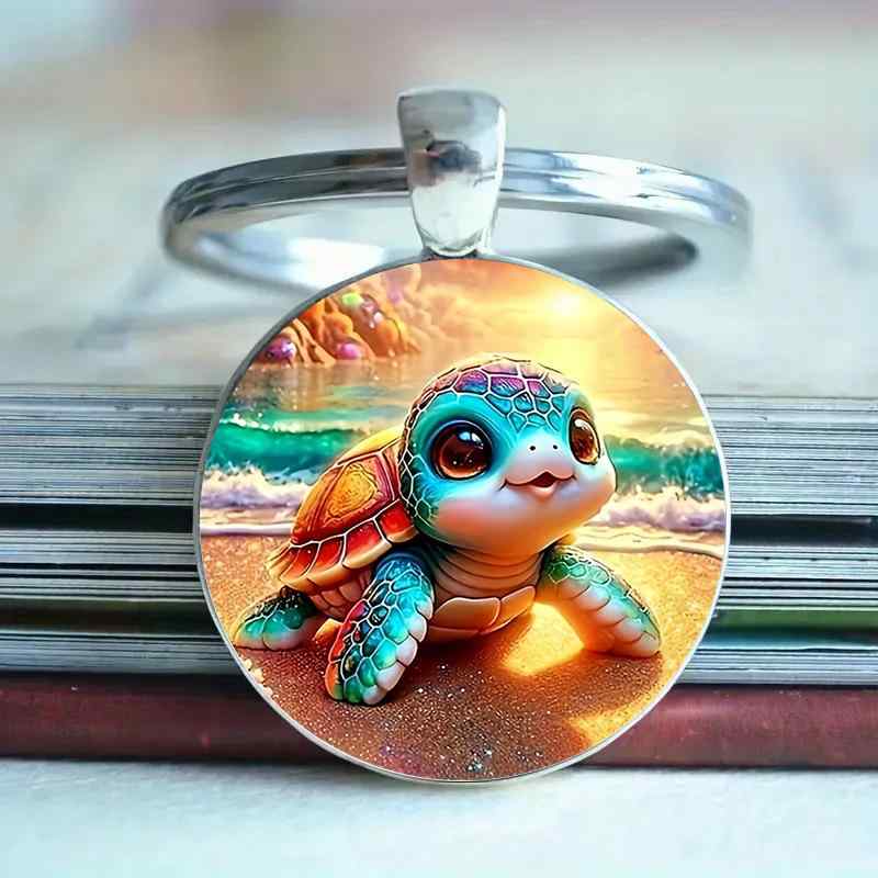 キーホルダー 亜鉛合金製 かわいい おしゃれ ウミガメ デフォルメ柄 タイムジェム レジン バッグチャーム メンズ レディース ファッション小物