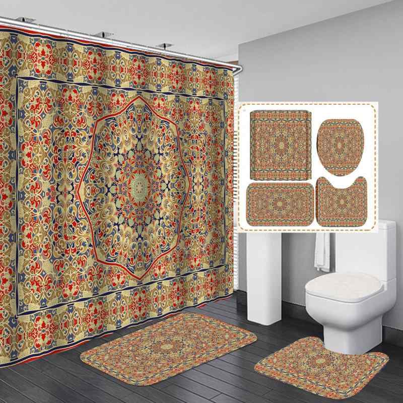 シャワーカーテン 南米風 おしゃれ 高画質プリント 防水 撥水加工 防カビ 突っ張り棒対応 工事不要 乾湿分離 バスルーム 4点セット ポリエステル製 上品 高級感