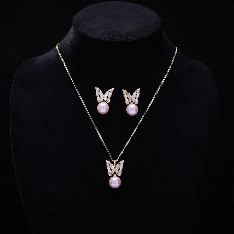 アクセサリー セット レディース 軽やかな 高級感 蝶 マザーオブパール パール ジルコニア 装飾 エレガント 鎖骨ライン デイリーユース 通勤 オフィス O字チェーン 銅製 ピアス ネックレス