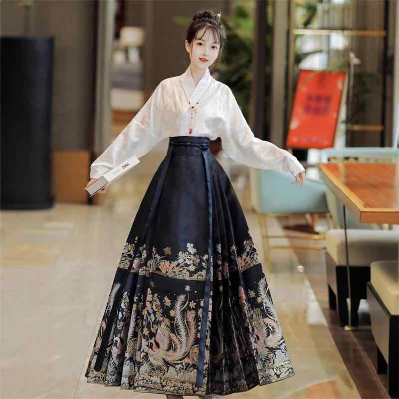 漢服 レディース 中国 明時代様式 高級感 金糸織り 豪華紋様 馬面スカート ロング丈 秋冬用 ポリエステル素材 中国伝統衣装 民族衣装 イベント 発表会 舞台衣装 豊富なカラー展開