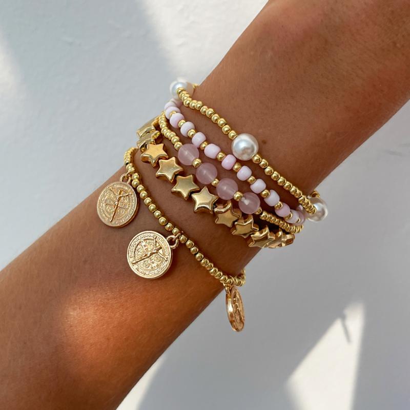 Rakuten - ブレスレット レディース 女性用 5点セット 欧米風 インスタ風 CCB 五芒星 米ビーズ クリスタル フェイクパール 合金チェーン 個性派 シンプル 電気メッキ加工 不規則 幾何学模様