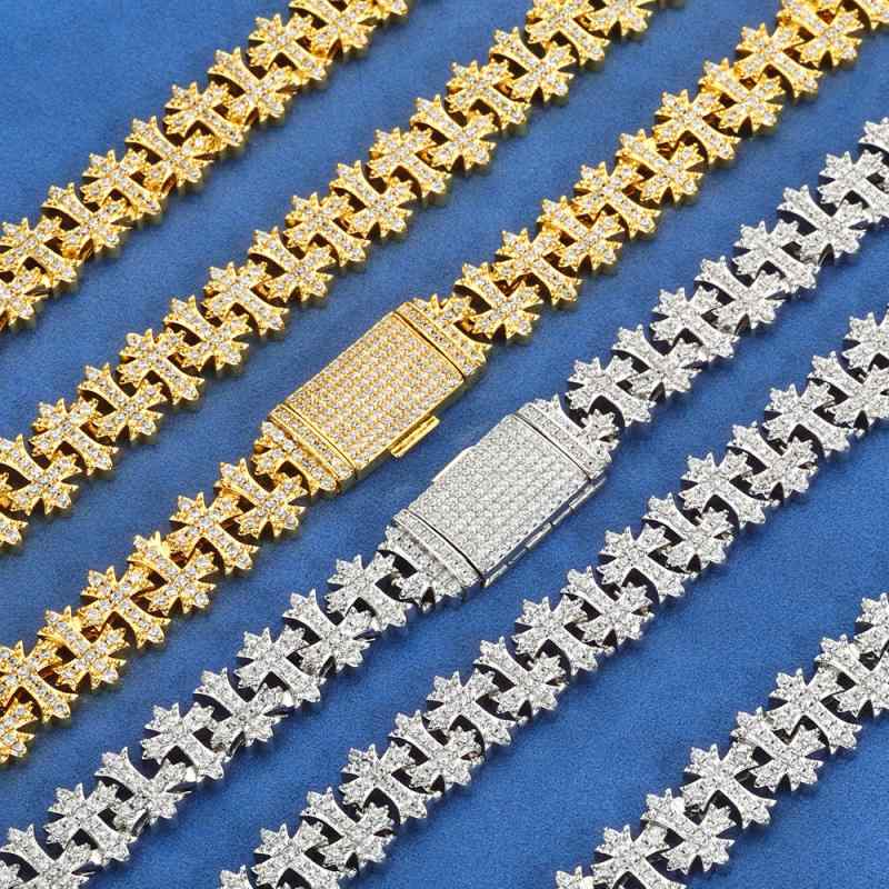 ジュエリー アクセサリー 男女兼用 欧米風 ヒップホップ 銅製 ジルコニア 十字架 2点セット ネックレス..