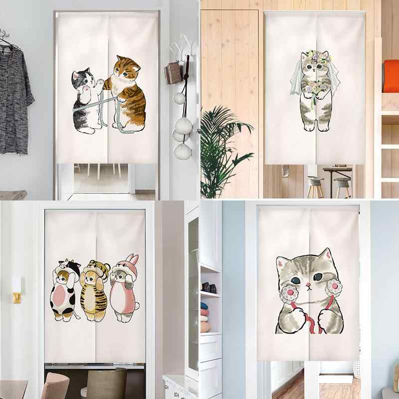のれん 猫イラスト かわいい シンプル 目隠し 間仕切り ドアカーテン ハーフカーテン 家庭用 キッチン 寝室 洗面所 玄関 書斎 ダイニング ポリエステル