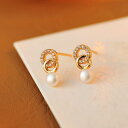 ピアス レディース 韓国ファッション ダブルリング パール パール 上品 軽やか シンプル おしゃれ かわいい 幾何学デザイン 銅合金 電気メッキ加工 デイリーユース プレゼント カジュアルスタイル