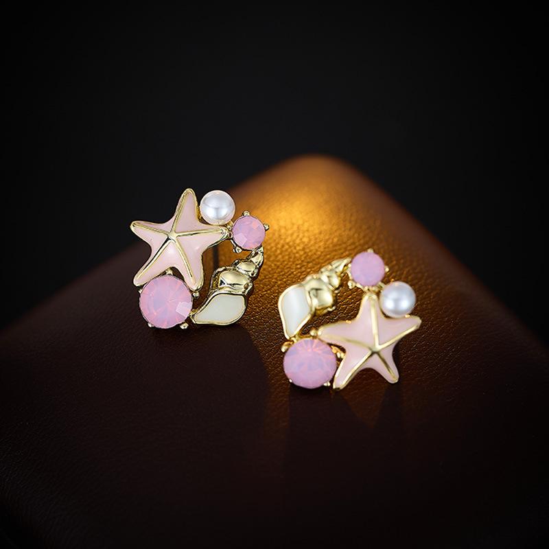 ピアス レディース 女性用 S925純銀ポスト 滴油加工 ヒトデ スターフィッシュ パール ユニークデザイン..