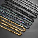 ネックレス ブレスレット メンズ サージカルステンレス製 6mm幅 両面デザイン ストリート ヒップホップ系アクセサリー ユニセックスモデル 着脱簡単 スプリングバックル ゴールド シルバー ブラック