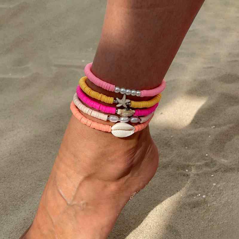 アンクレット レディース ボヘミアン パール 樹脂粘土 ビーズ シェル カラフル ミックスカラー カジュアル 春夏 ビーチ リゾート 足元アクセサリー ギフト ...