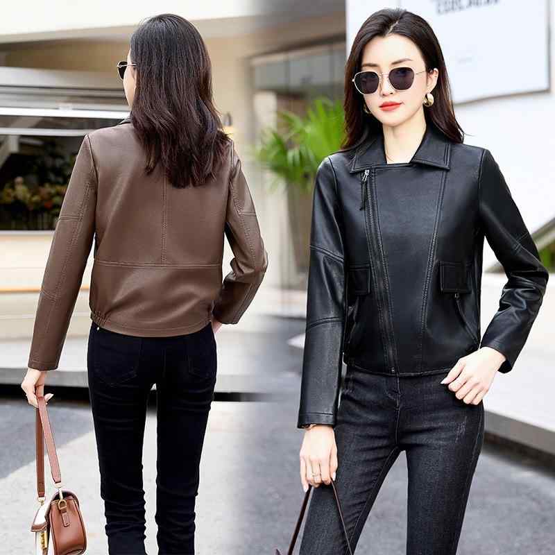 レザージャケット レディース 春秋 羊革 本革 ショート丈 テーラードカラー ファスナー カジュアル ゆったり 長袖 切り替え 通勤 オフィス 上品 エレガント アウター M-XXXLサイズ 黒 コーヒー ベージュ