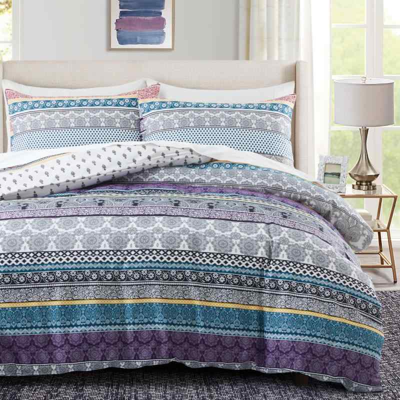 布団カバー ピーチスキン加工 活性染料プリント 北欧風 ボヘミアン マンダラ花柄 ポリエステル ホワイ..