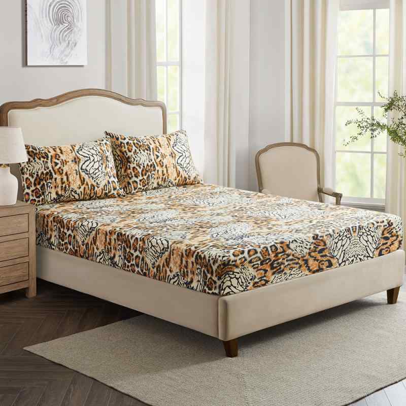 ボックスシーツ アニマル柄 タイガー レオパード ポリエステル素材 3D 立体感 ベッドカバー 丸洗い可能 速乾 オールシーズン おしゃれ 寝具