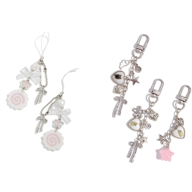 チャーム レディース 女性用 アクリル 合金 蝶々 ハート 2点セット 電気メッキ加工 キーホルダー スマホチャーム バッグチャーム かわいい おしゃれ