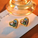 ピアス レディース 油絵風 オリジナルデザイン ヴィンテージ レトロ ハート パール フラワー 高級感 プチプラ高見え 銅合金製 電気メッキ加工 お洒落 普段使い