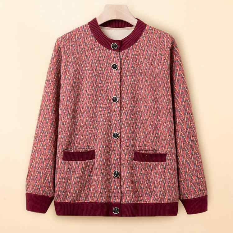 ニット カーディガン レディース ミセス シニア ゆったり 体型カバー 花柄 プリント 長袖 丸首 春秋 カジュアル きれいめ 羽織り ポリエステル