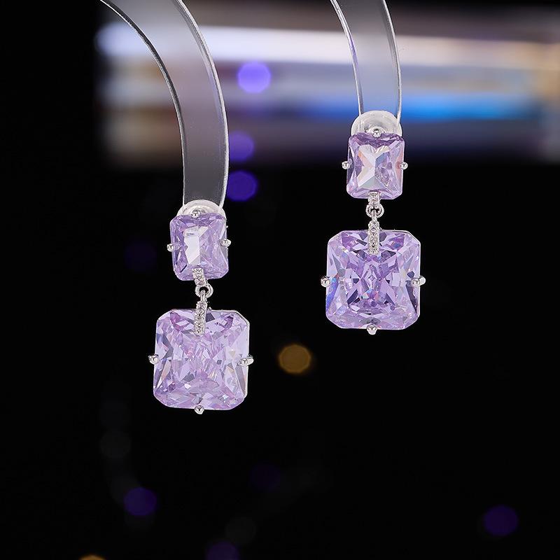 ピアス レディース きらめく スクエアカット ジルコニア S925シルバーポスト 軽奢スタイル 上品 かわい..