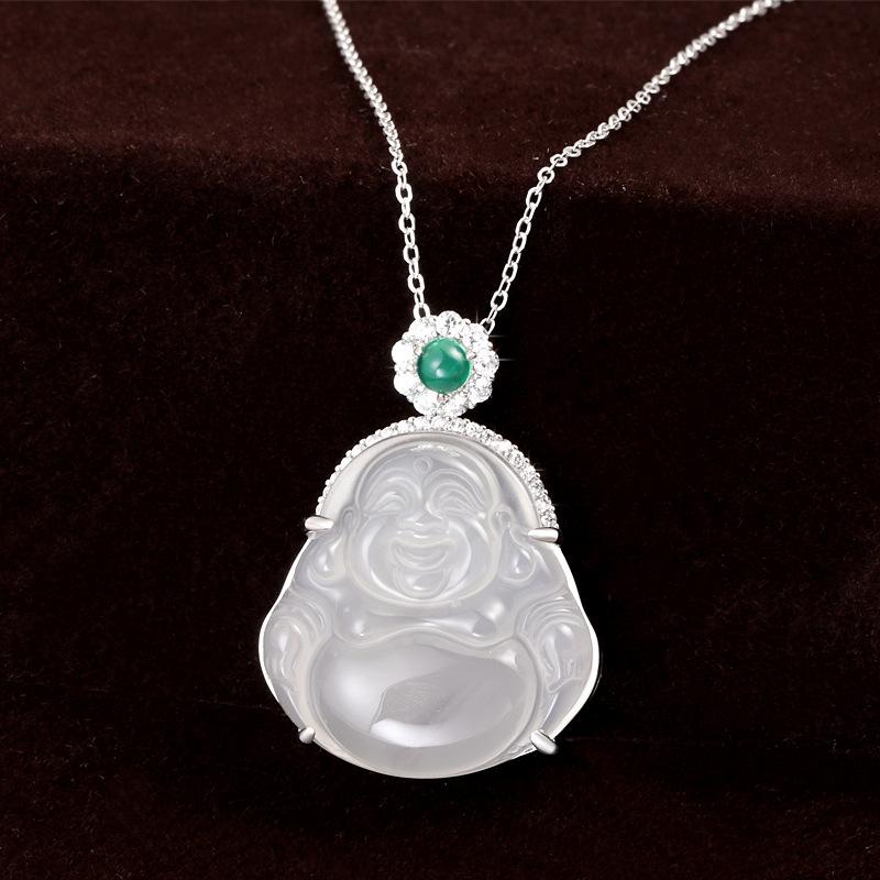 ネックレス レディース S925純銀 玉髓 弥勒仏 笑顔の仏陀 ペンダント 新中国風 民族調デザイン ストーン付き 個性的 カジュアル(4)