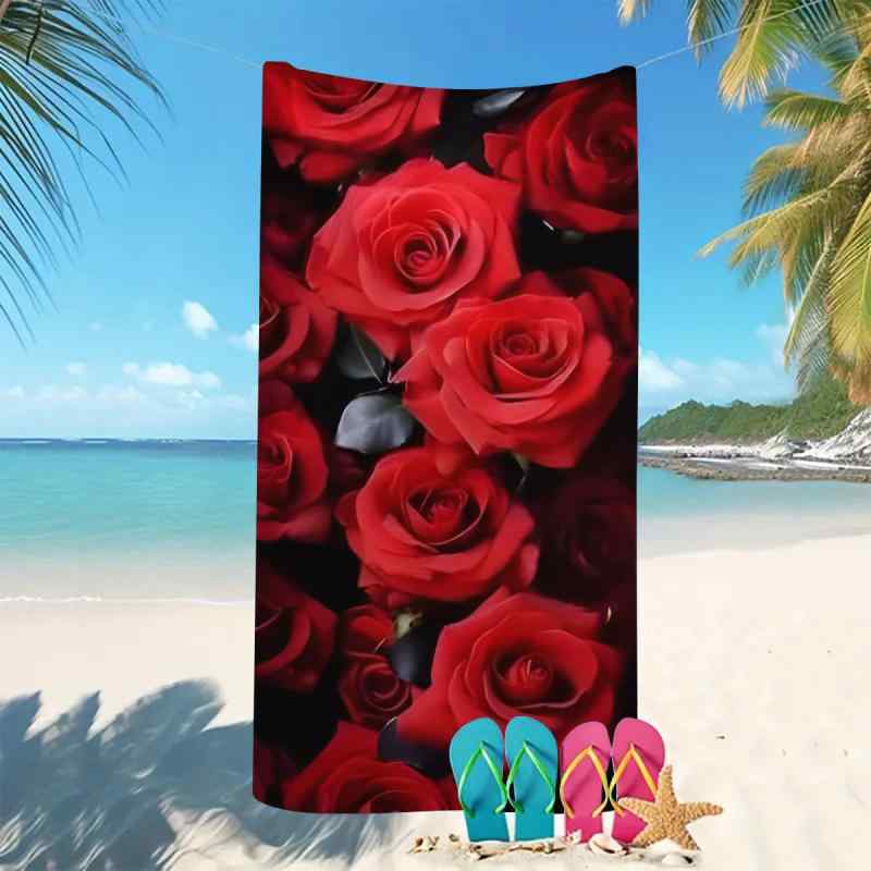 ビーチタオル バスタオル 速乾 吸水 UVカット マイクロファイバー 両面パイル レッドローズ デジタルプリント 海水浴 プール 旅行 スポーツ レジャー