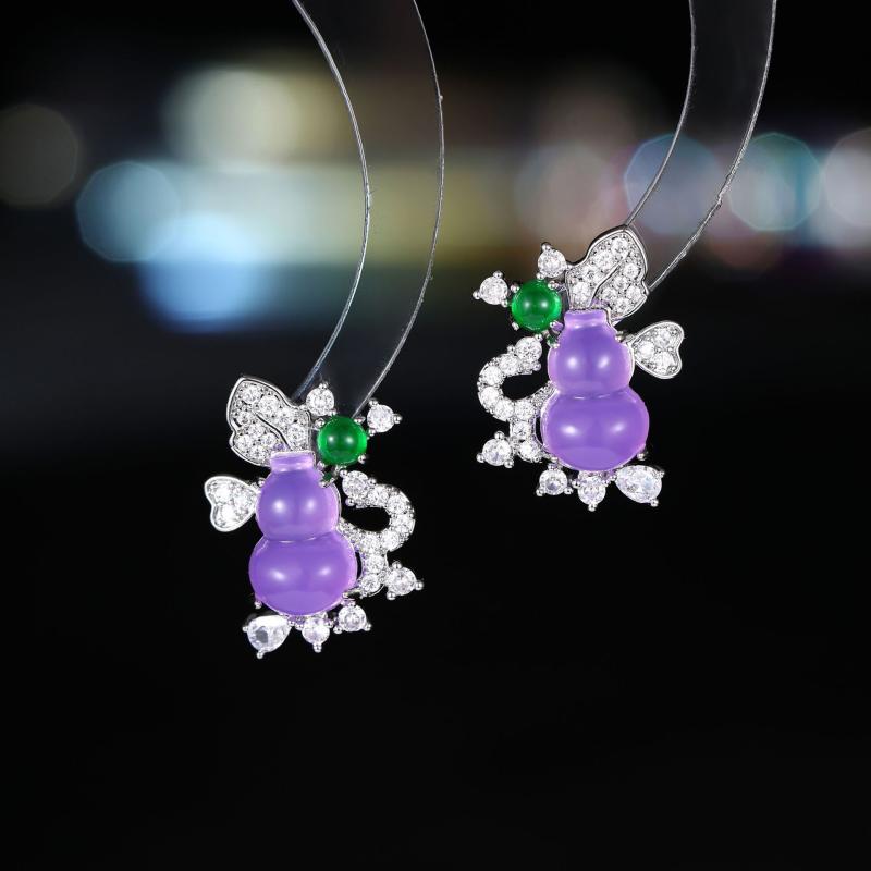 ピアス レディース 女性用 天然玉石 宝ひょうたん 925シルバーポスト 新中華風 レトロ ヴィンテージ 金運招来 開運 個性的デザイン 電気メッキ加工 銅製 春夏