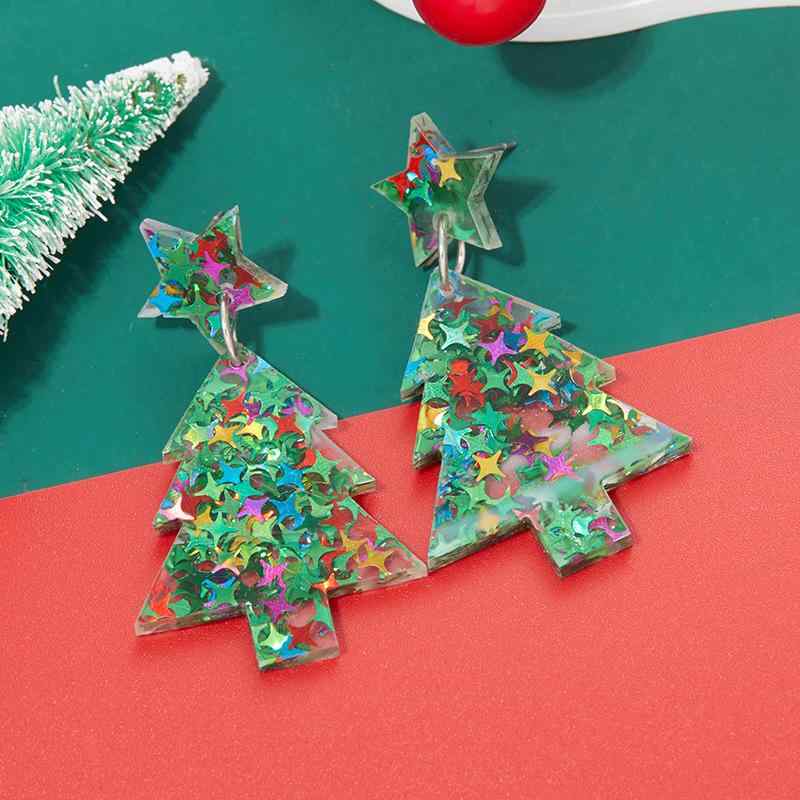 ピアス イヤリング レディース 女性用 クリスマスツリー型 アクリル製 揺れる カラフル かわいい おし..