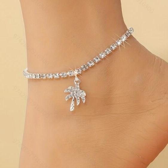 アンクレット レディース ラインストーン リーフモチーフ 個性的デザイン ビーチリゾート 多用途 エキゾチック 幾何学模様 おしゃれ 足元アクセサリー