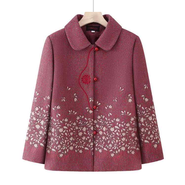 ジャケット レディース ミセス 春秋 襟付き 長袖 ウール調 薄手 上品 カジュアルスタイル 軽量 オフィス 通勤 女性用 きれいめ