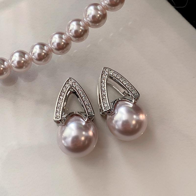 ピアス イヤリング レディース 女性用 ローズパープル パール シルバーポスト 銅製 電気メッキ加工 上品 高級感 フレンチレトロ 個性的 幾何学模様 大人かわいい 春夏 デイリー カジュアル オフィス(4)