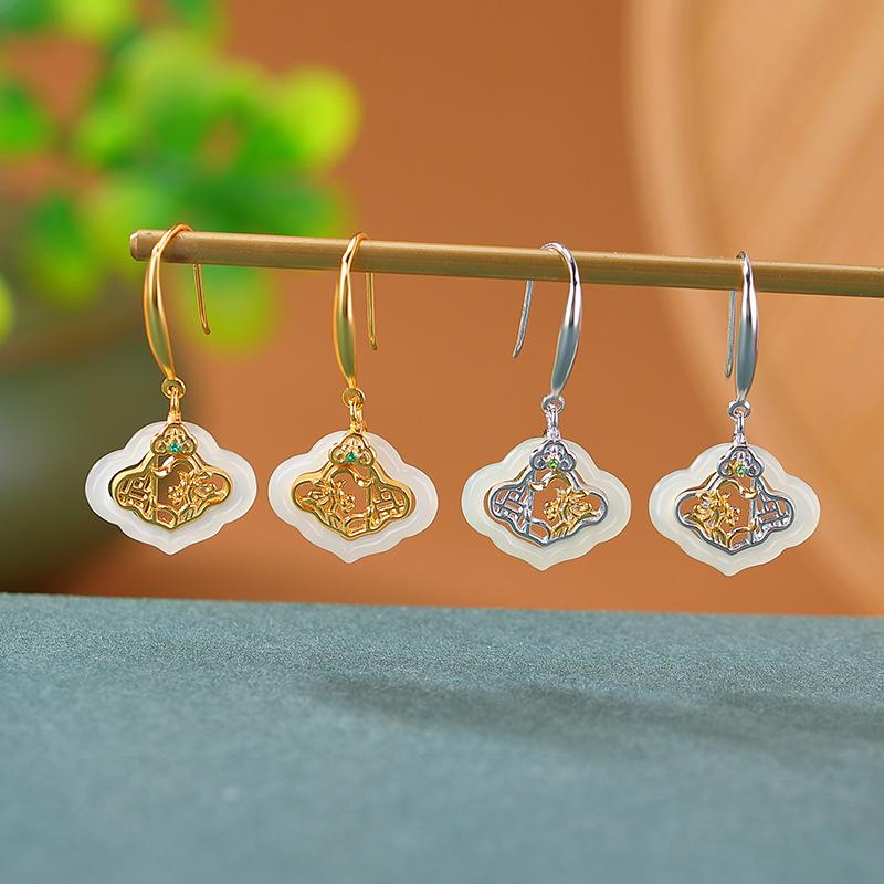 ピアス イヤリング レディース S925純銀 金メッキ 和田玉 如意 蓮の花 フラワー 上品 エレガント 新中..