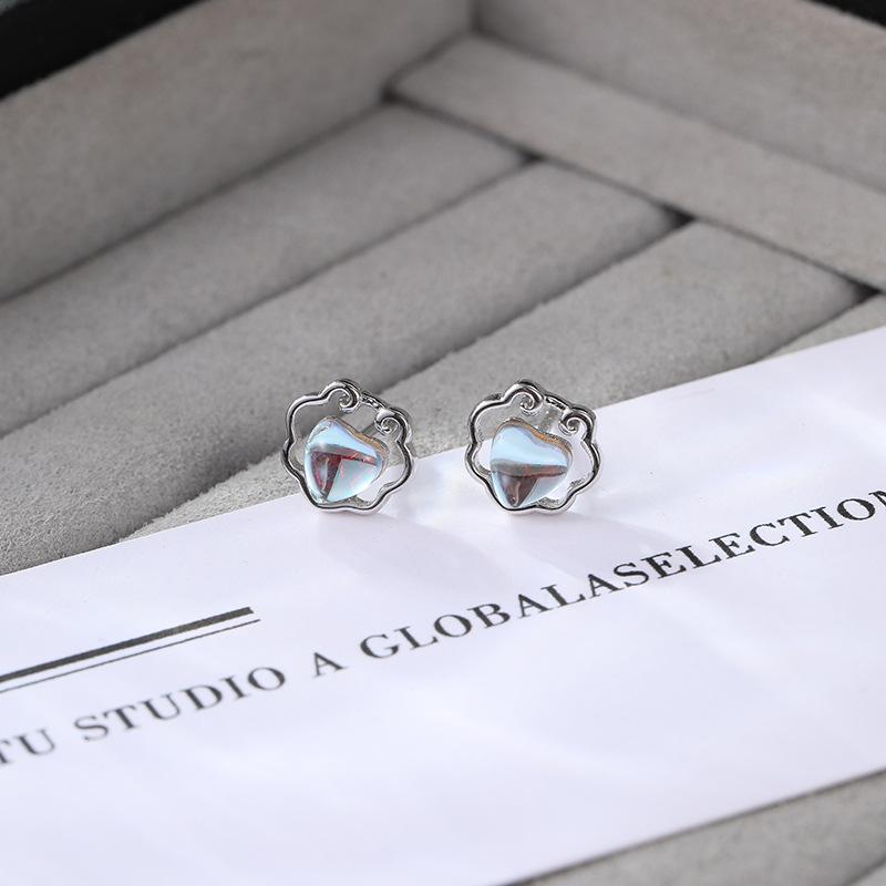 ピアス レディース 925シルバー ハート型 月 祥雲モチーフ クリスタルストーン ゴールド プラチナカラ..