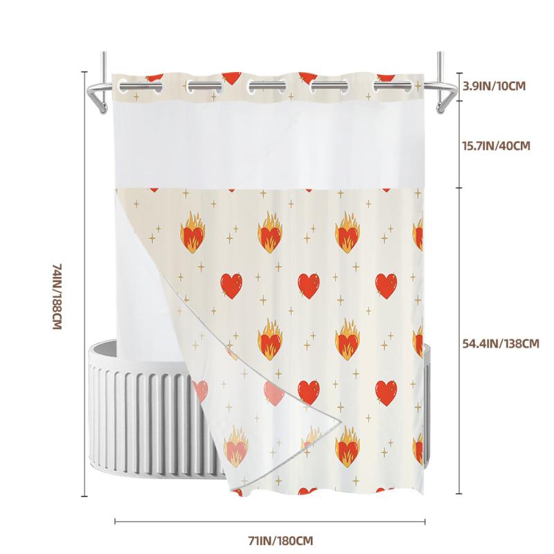 シャワーカーテン 防水 はっ水 防カビ加工 リング付き ダブル 二重 ハート柄 デジタルプリント シンプルモダン おしゃれ 目隠し 間仕切り ポリエステル製 浴室 バスルーム お風呂用