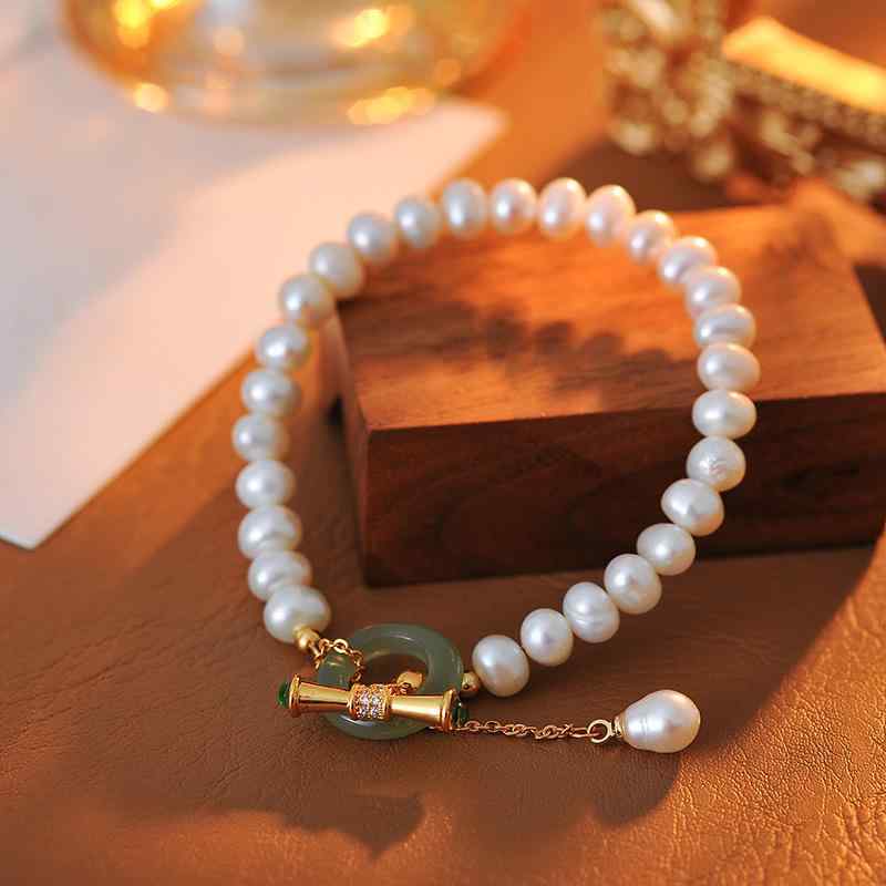 ブレスレット レディース 和田玉 天然淡水パール OTクラスプ 銅合金製 電気メッキ加工 幾何学デザイン 上品 個性的 洗練された フェミニン(4)