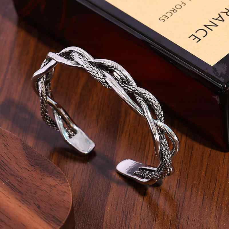 Pearl White - バングル ペア 男女兼用 欧米風 レトロ 三連 ツイスト シンプル 上品 ヴィンテージ加工 多用途 オープンデザイン 亜鉛合金 電気メッキ加工 リング型 ファッション 通勤 春夏