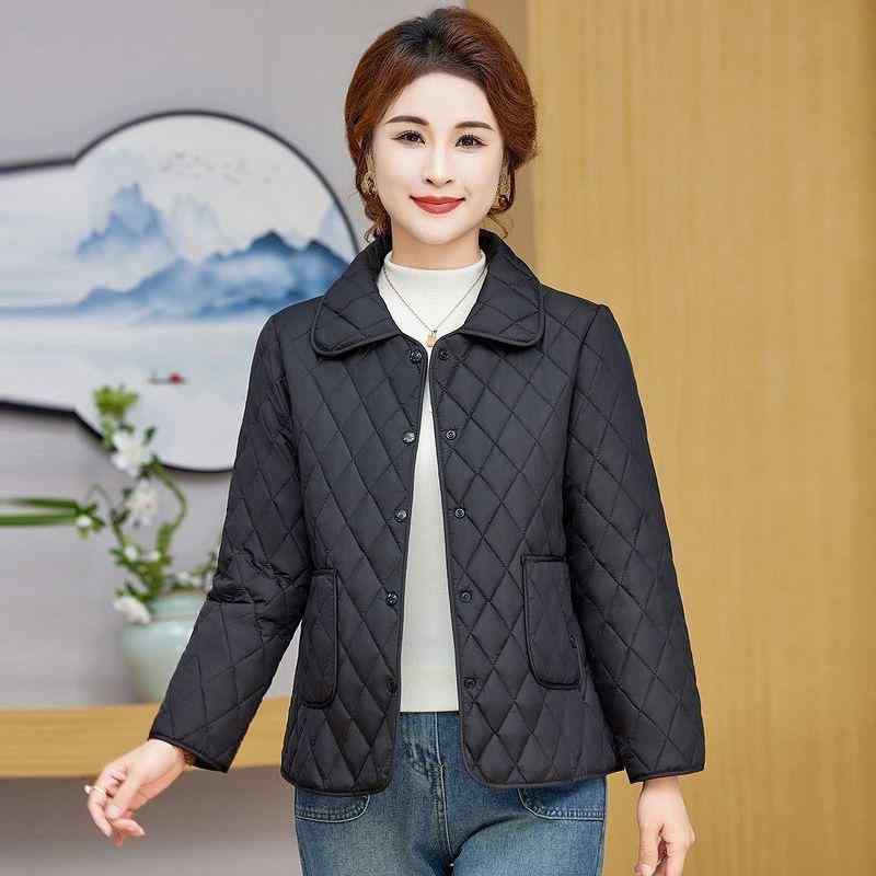 ジャケット レディース ミセス ママ 高齢者 秋冬 軽量 薄手 スリムフィット ポリエステル 中綿アウター ショート丈 カジュアル 襟付き シングルボタン レギュラー丈 防寒 レトロ 中国風 デイリー