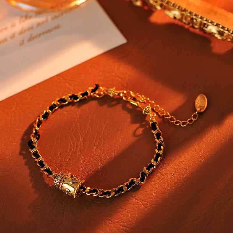ブレスレット レディース フレンチレトロ エレガント シンプル ブラックゴールド チェーン ゴールドリ..
