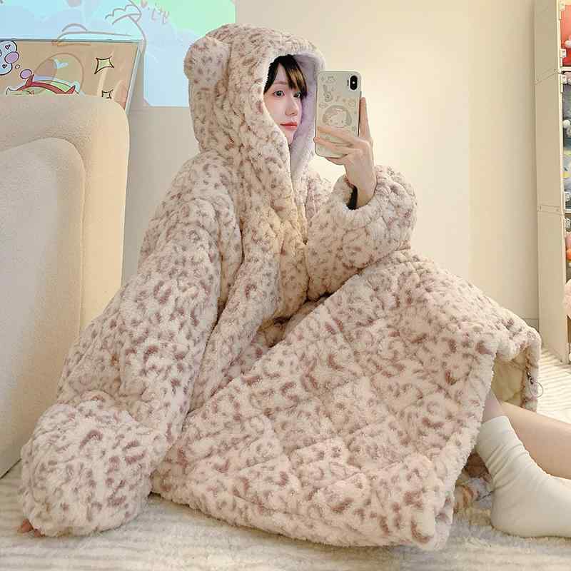 ルームウェア ワンピース レディース 冬用 保温 極厚 三層中綿キルト サンゴマイヤー ゆったり 大きい..