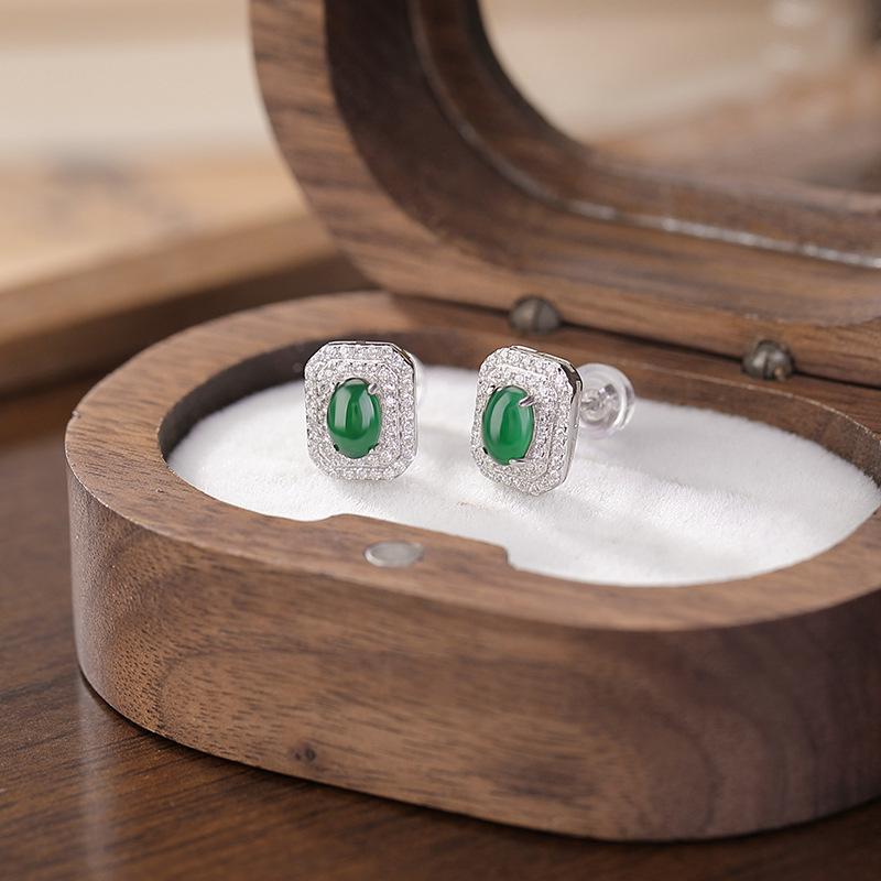 ピアス レディース S925シルバー ブルー翡翠 グリーン翡翠 幾何学 スクエア カボション スタッドピアス..