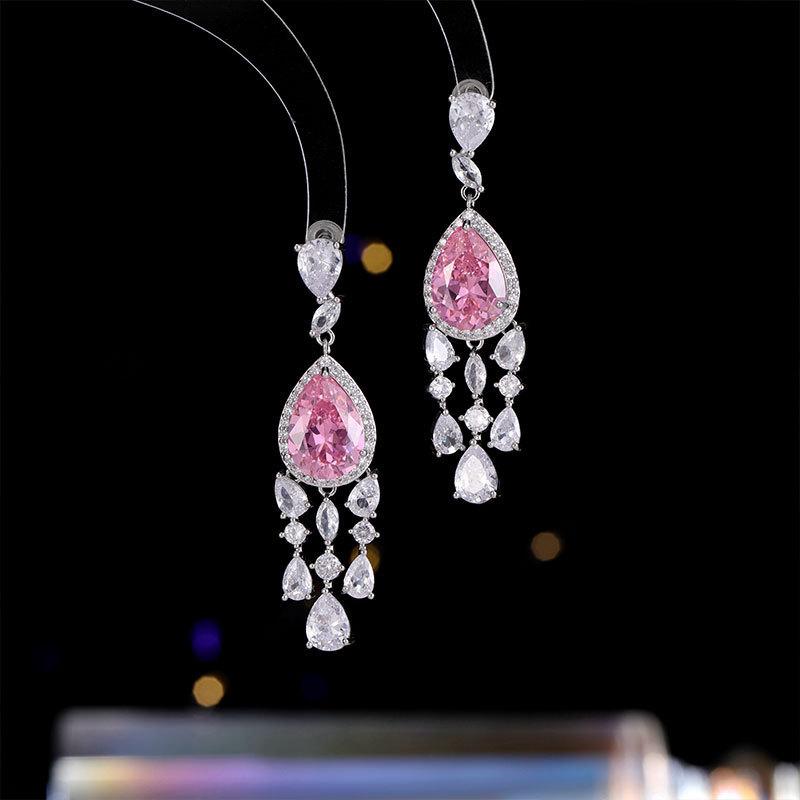 ピアス レディース S925シルバーポスト 電気メッキ加工 煌めく ジルコニア しずく型 タッセル 軽奢 高級感 上品 エレガント 宮廷風 フ..