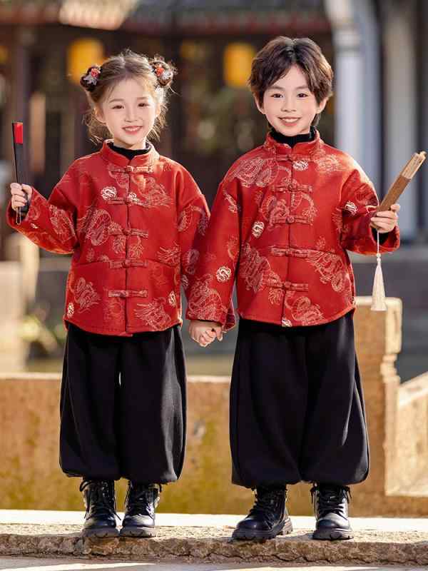 楽天セキュアデポ唐装 キッズ ベビー 幼児 男の子 女の子 男女兼用 秋冬 フリース 厚手 柔らかい 綿素材 赤 レッド 発表会 お正月 イベント 中国風 上下セット 子供服
