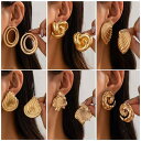 ピアス レディース 電気メッキ加工 欧米風 ファッション 透かし彫り ダブルリング 不規則 アシンメトリー 幾何学模様 亜鉛合金製 シンプル 通勤 オフィス カジュアル