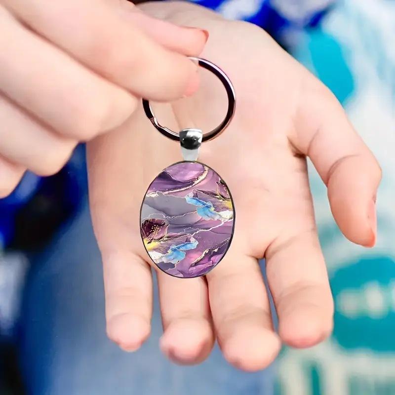 キーホルダー キーリング キーチェーン 高級感 エレガント 石材模様 ストーン柄 オーバル型 亜鉛合金 ..