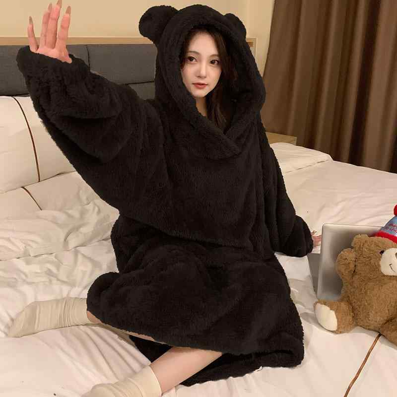 バスローブ レディース 厚手 あったか 保温 フード付き ゆったり 無地 サンゴフリース ロングパイル ル..