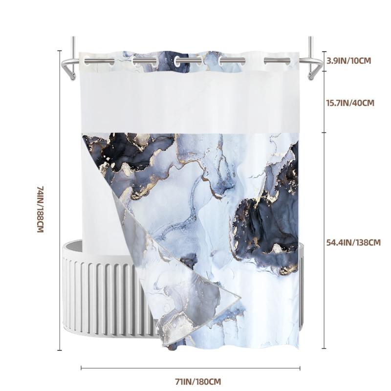 シャワーカーテン 防水 二重 厚手 大理石柄 デジタルプリント PPリング付属 間仕切り 目隠し 浴室用 ポリエステル モダン シンプル おしゃれ ホテルライク