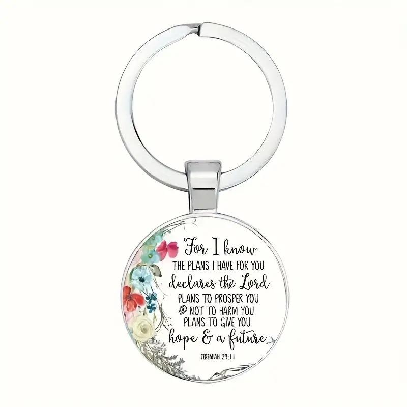 キーホルダー メンズ レディース ユニセックス 聖書モチーフ 英字メッセージ 亜鉛合金 シルバー ヨーロ..