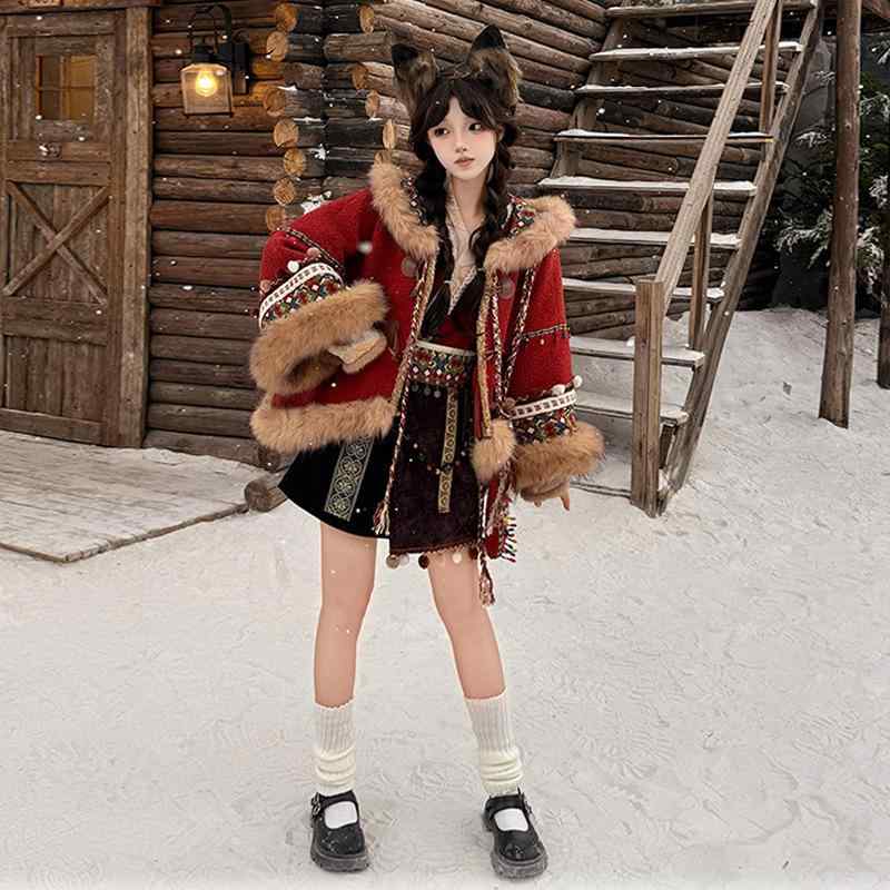 漢服 レディース 女性用 秋冬 民族風 チベット民族調 エスニック 衣装 セットアップ 刺繍 デザイン 襦..