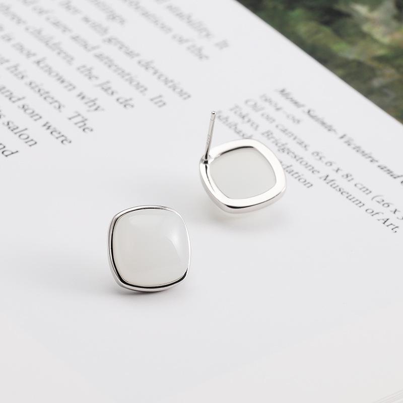 ピアス レディース 女性用 S925シルバー ガラス ジルコニア 象嵌 スタッドピアス リングデザイン 四角 スクエア レトロ アンティーク 韓国風 電気メッキ加工