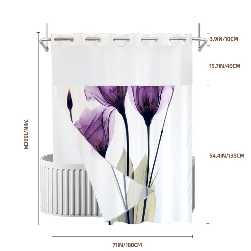 シャワーカーテン 防水 ポリエステル ダブル デジタルプリント 花柄 おしゃれ モダンシンプル バスルーム用 間仕切り 目隠し 大型ハトメ付き 多色展開
