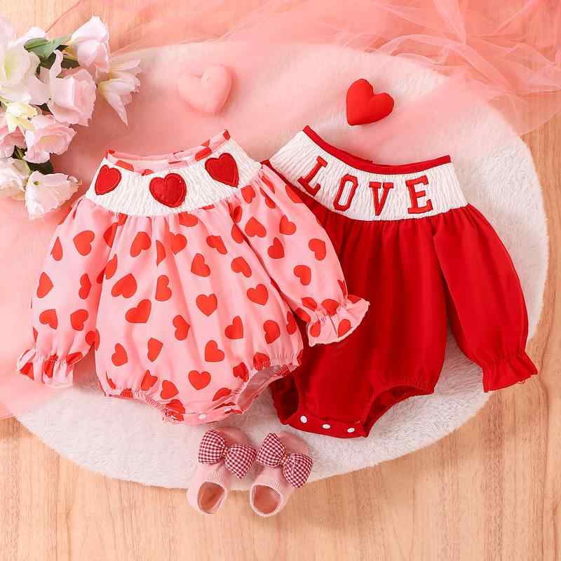 ロンパース 女の子 ベビー服 赤ちゃん 長袖 ハート アルファベット プリント 綿混 肌に優しい 欧米風 カバーオール 秋冬 普段着 出産祝い ギフト 乳幼児